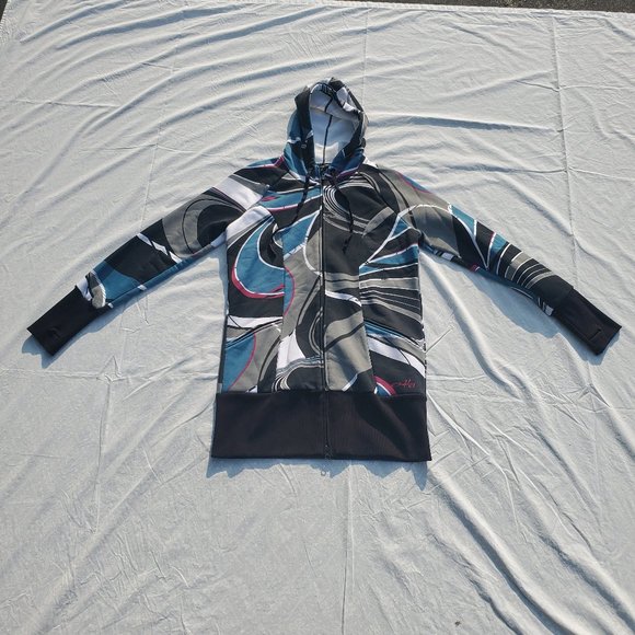 Oakley Teal-Grey-Black Streaked Zip-Up Hoodie Jacket - Size Large (L)